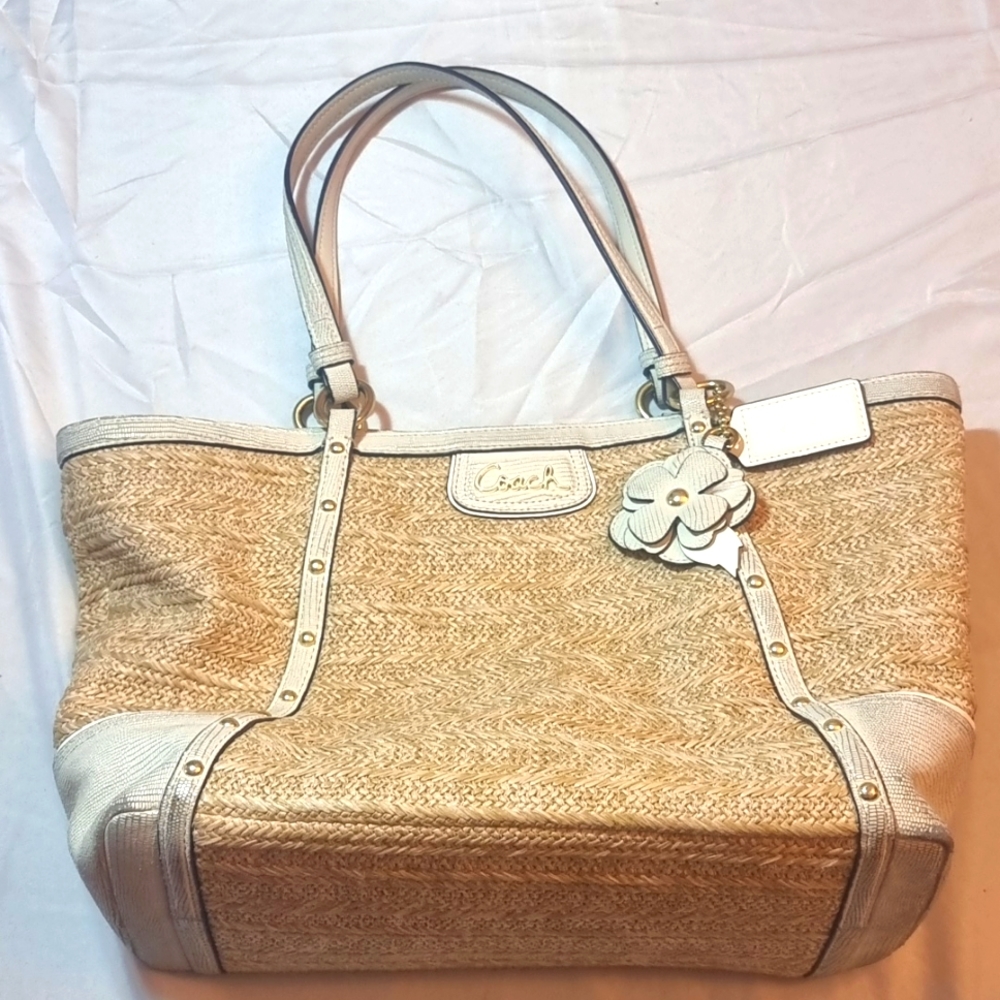 Coach straw and cream summer purse